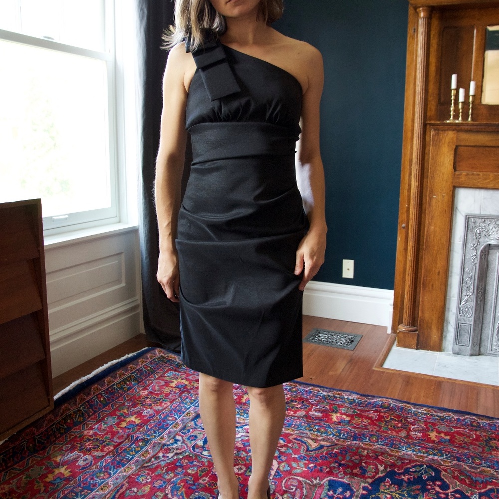 One Shoulder Little Black Ruched Dress Joanna Chen